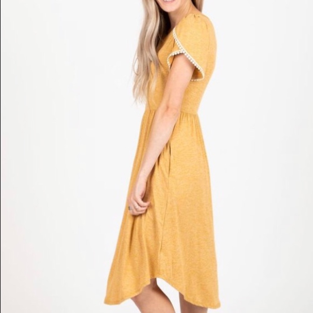Women's Mustard Midi Dress with Pom Trim